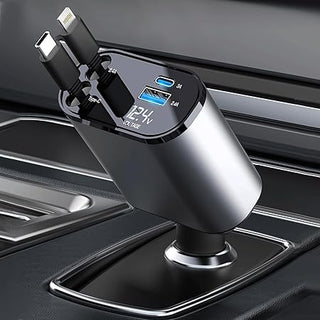 120W 4-in-1 Detachable Fast Car Charger with Built-in Cables & Smart Voltage Display