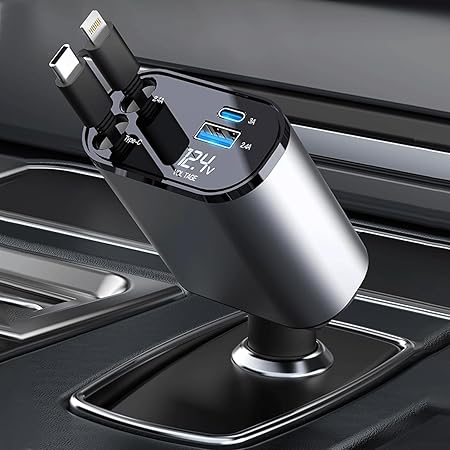 120W 4-in-1 Detachable Fast Car Charger with Built-in Cables & Smart Voltage Display