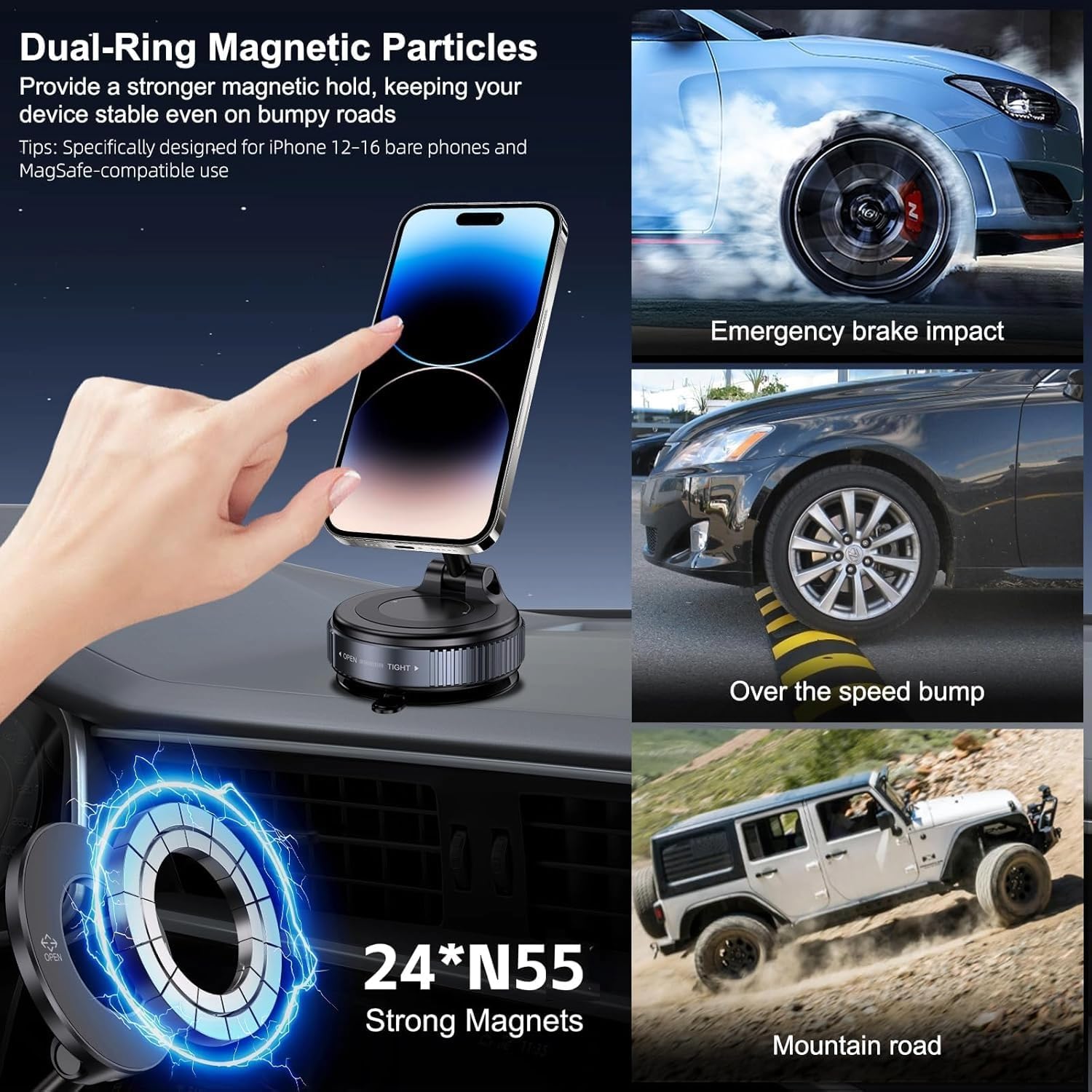 Magnetic Phone Holder – 360° Vacuum Suction Car Mount | Heavy-Duty Magnetic Phone Stand