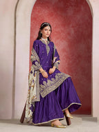 Purple Chinon Silk Sharara Set with Embroidered Top & Taby Silk Dupatta