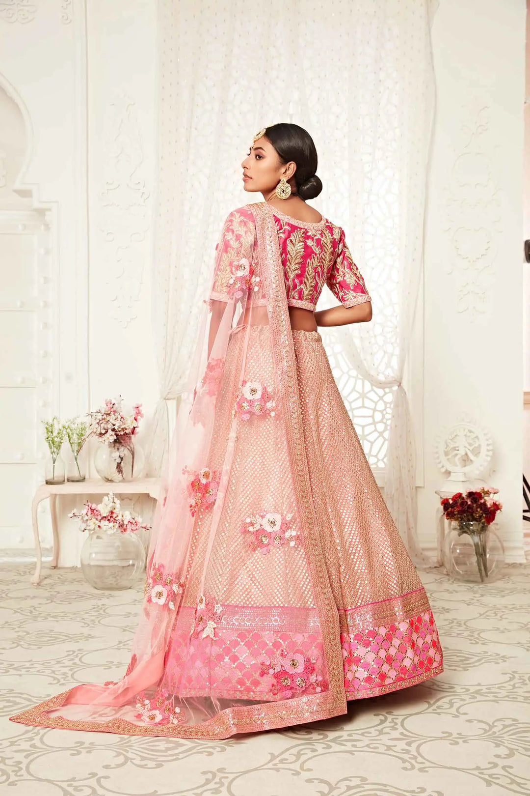Flamingo Pink Soft Net Lehenga With Thread Dori Zari And Sequins Embroidery Work | Ready To Wear - qivii