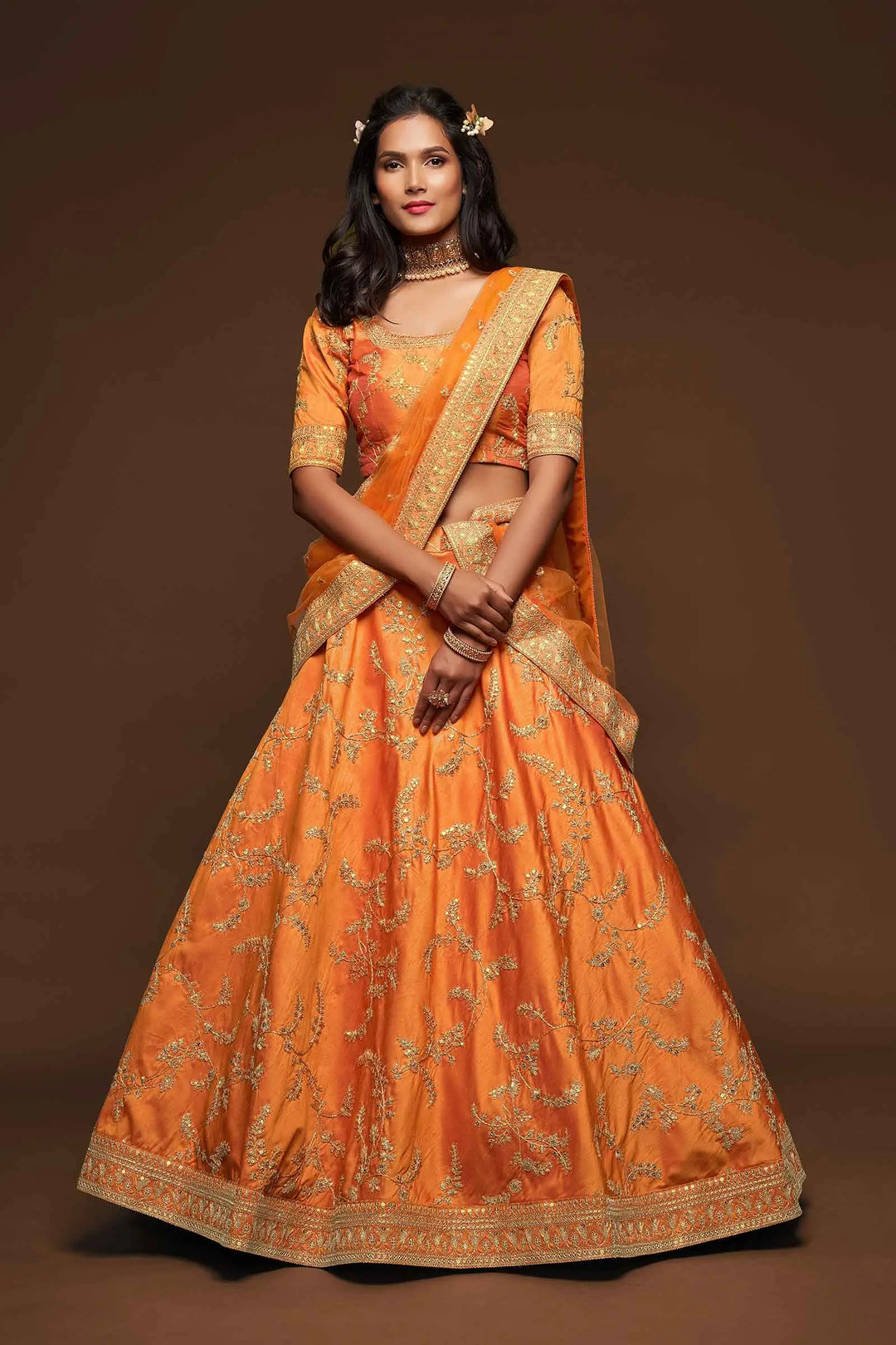 Neon Silk Lehenga Choli With Thread Zari Dori And Sequins Embroidery Work - qivii