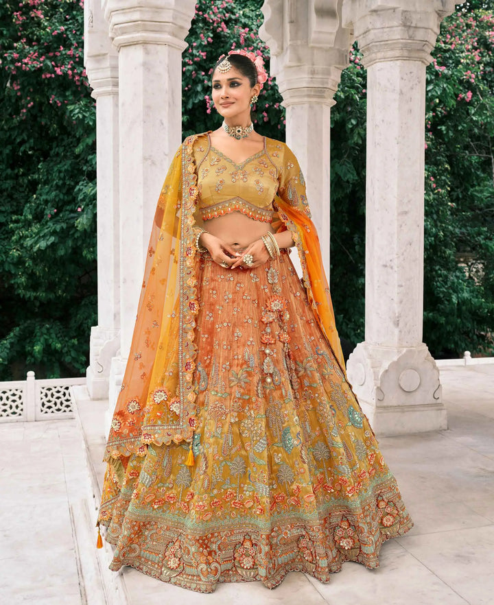 Orange Bridal Lehenga With Stunning Designer Embroidery - qivii