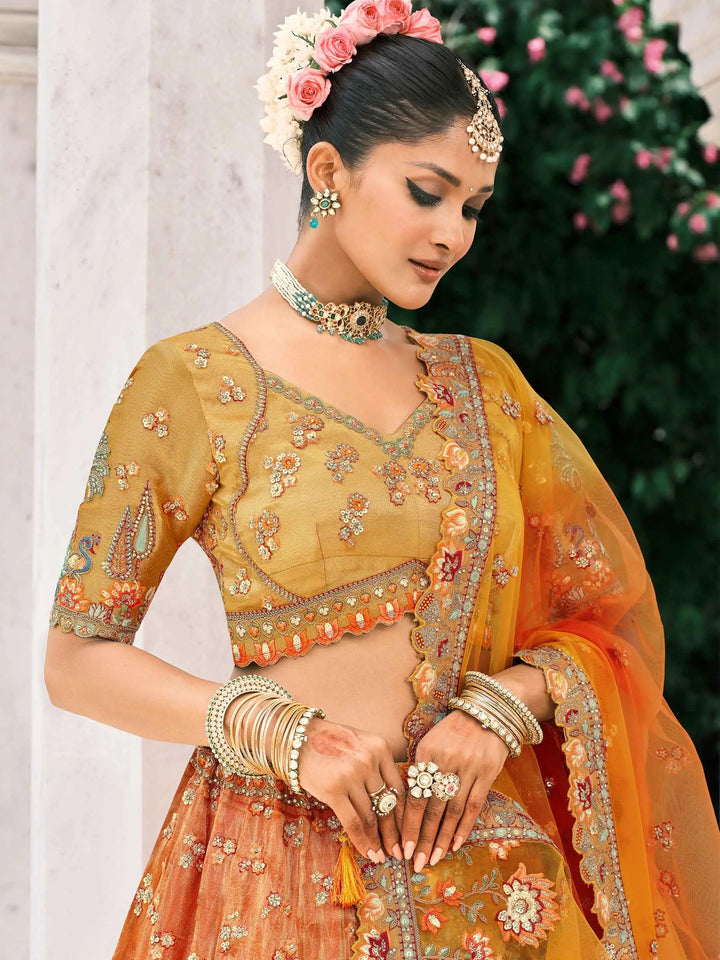 Orange Bridal Lehenga With Stunning Designer Embroidery - qivii