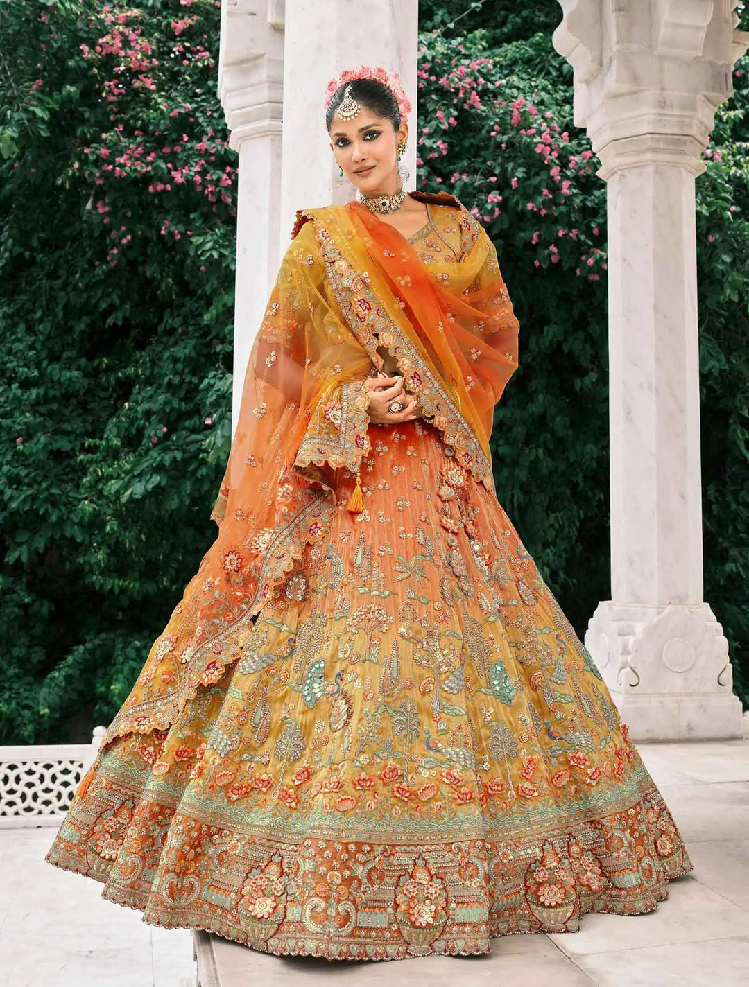 Orange Bridal Lehenga With Stunning Designer Embroidery - qivii