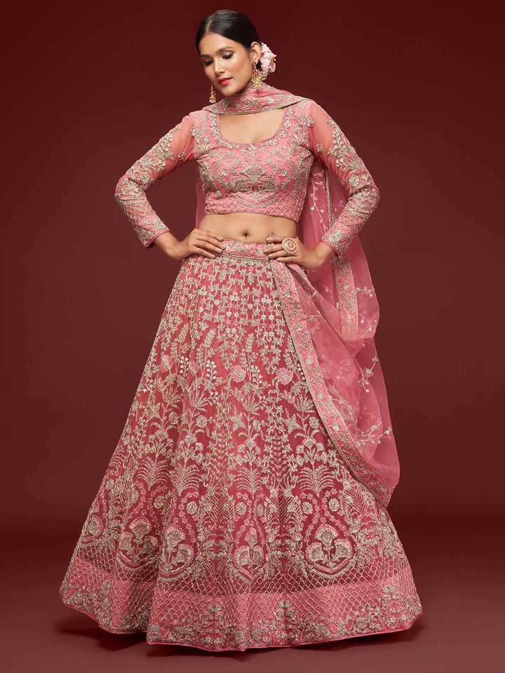 Fantasy Rose Soft Net Lehenga With Thread Zari Badla And Glitter Dori Embroidery Work | Ready To Wear - qivii