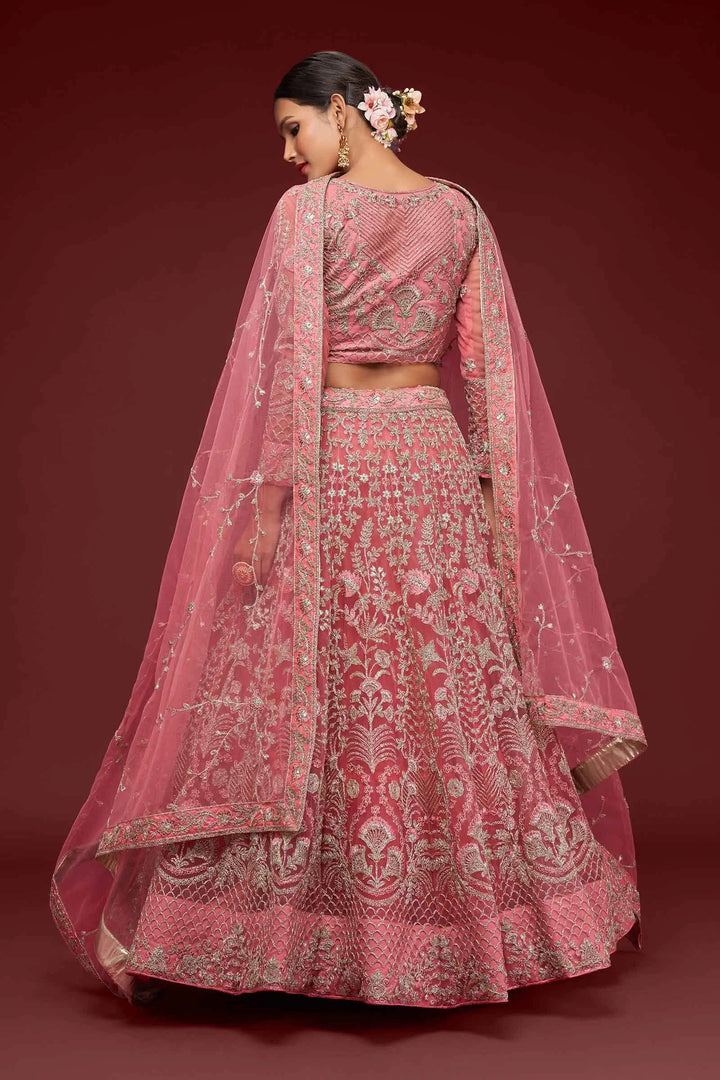 Fantasy Rose Soft Net Lehenga With Thread Zari Badla And Glitter Dori Embroidery Work | Ready To Wear - qivii