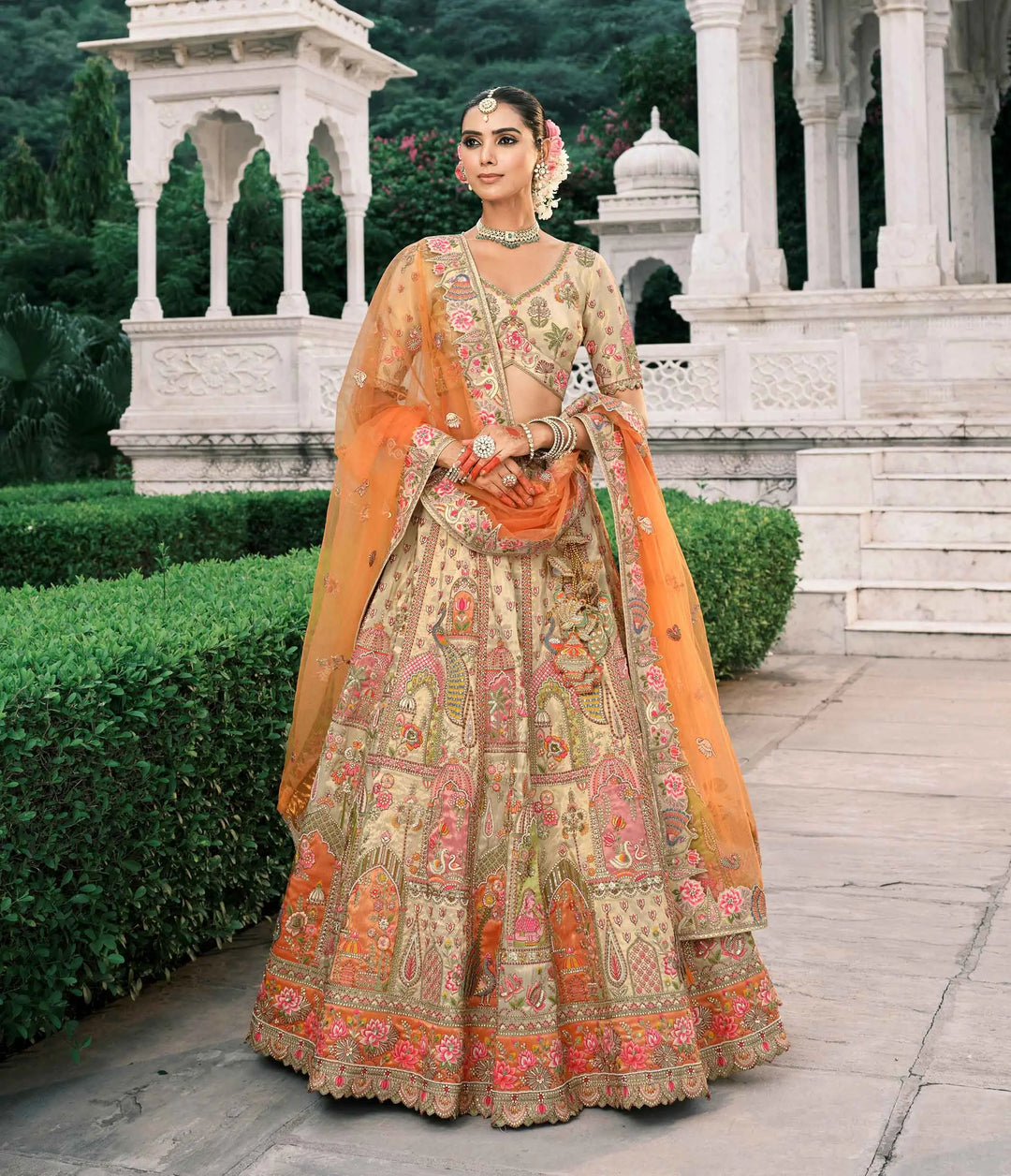 Beige Bridal Lehenga With Stunning Designer Embroidery - qivii