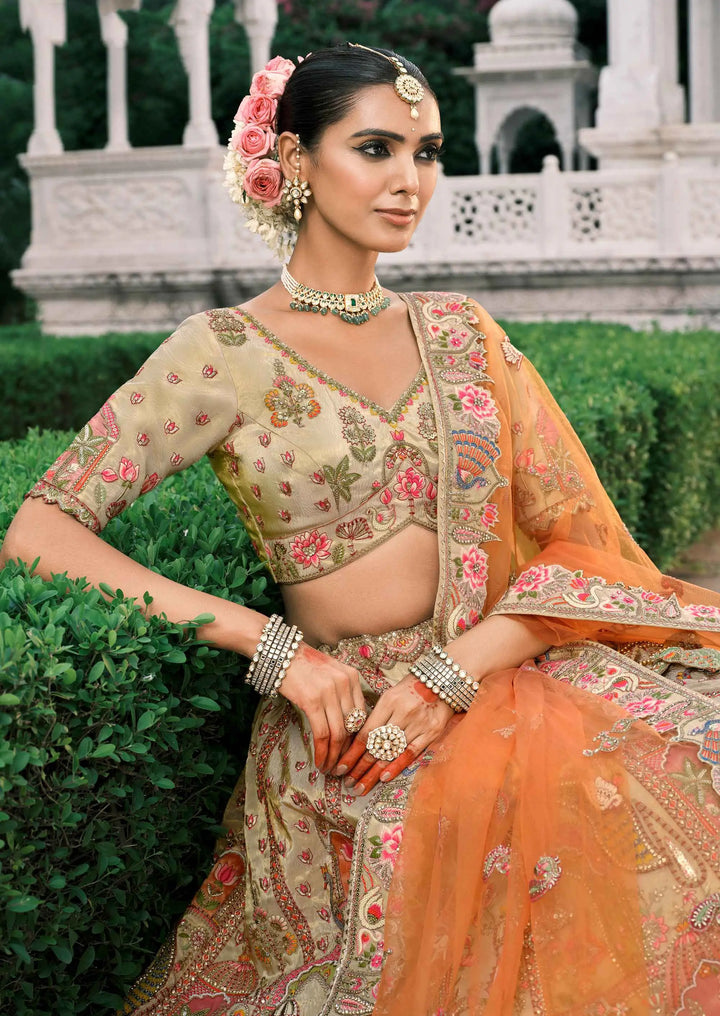 Beige Bridal Lehenga With Stunning Designer Embroidery - qivii