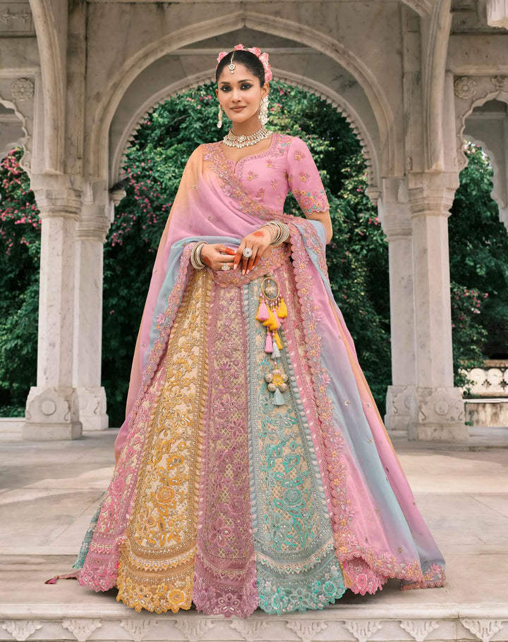 Pastel Multi Bridal Lehenga With Designer Embroidery - qivii