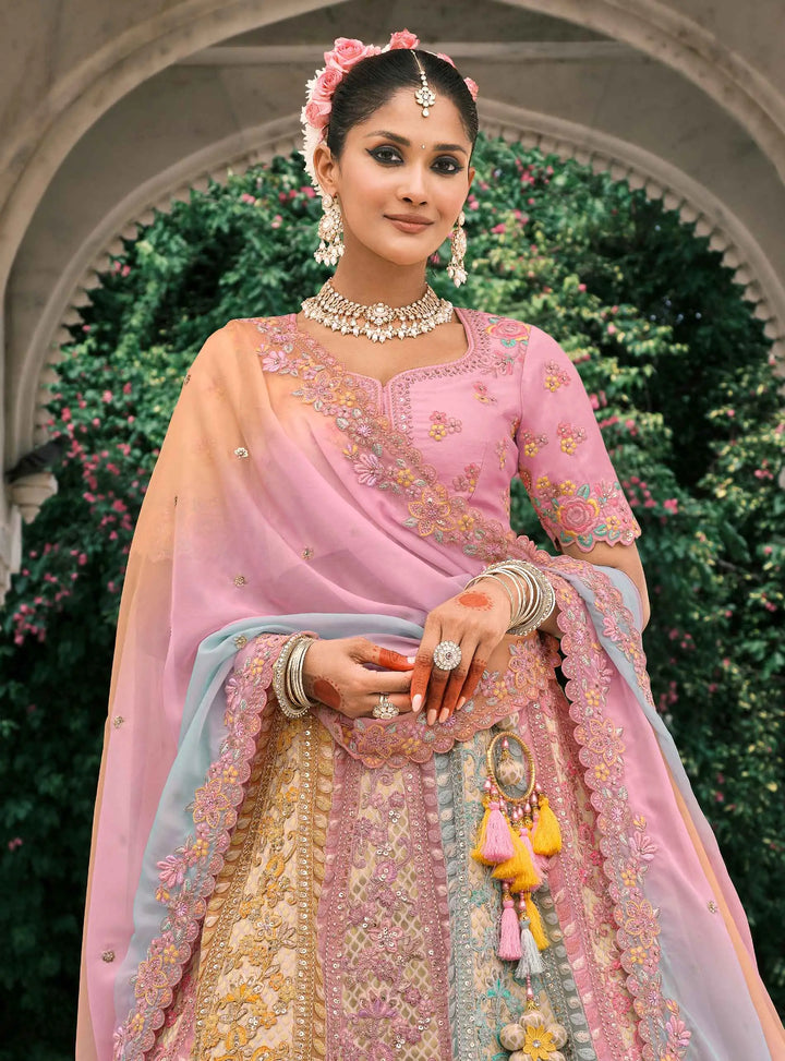 Pastel Multi Bridal Lehenga With Designer Embroidery - qivii