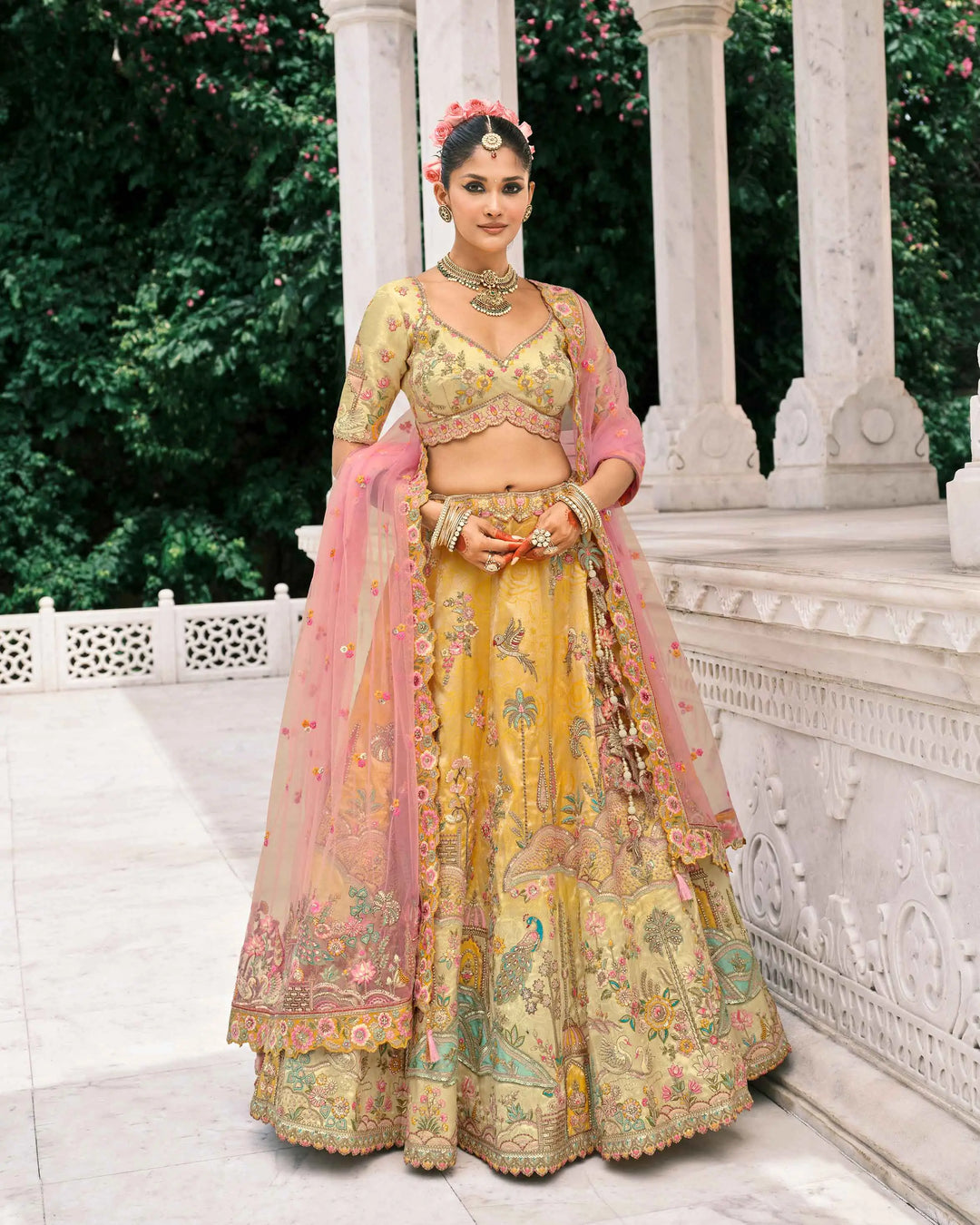 Yellow Bridal Lehenga With Stunning Designer Embroidery - qivii