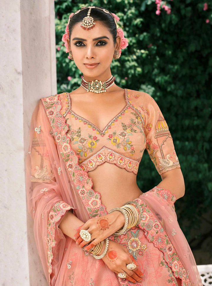 Peach Bridal Lehenga With Stunning Designer Embroidery - qivii