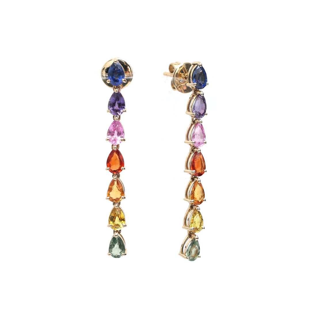 Rainbow Sapphire Pear Link Earrings - qivii