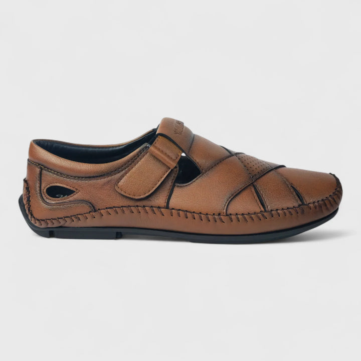P&G N1401 Men's TAN Slipon Sandal Extra Soft Sandal/Mojri/Ethnic Wear Leather With Adjustable Strap/Navratri Fashion Footwear. - qivii
