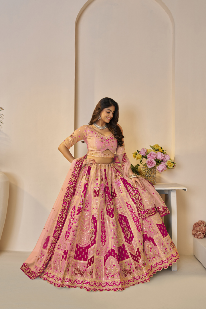 Rajsi Haathi Collection: Orange Banarsi Lehenga with Zari Work - qivii
