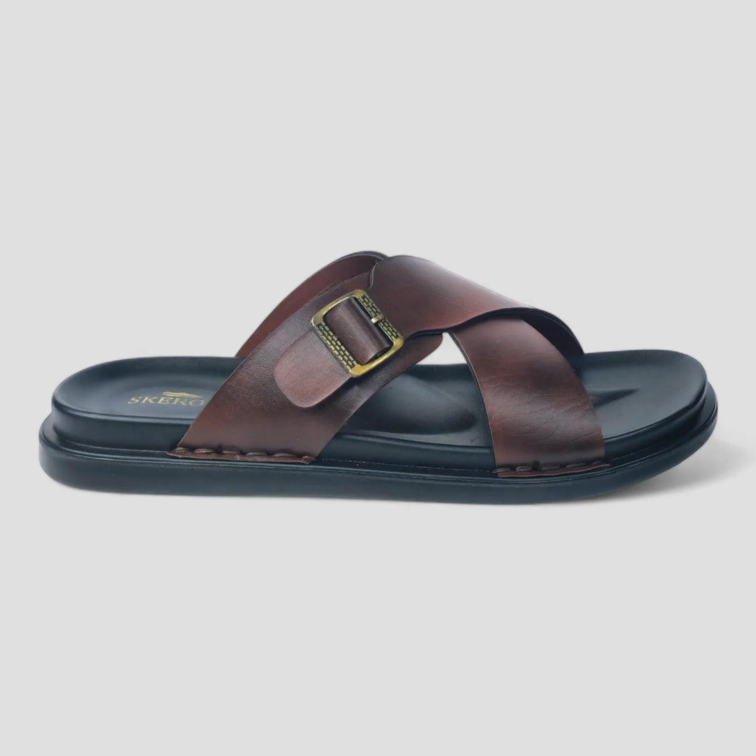 SKEROO 6408 Men's BROWN Chappal/Flip flop/Slipper Extra Soft Chappal Slipper Ethnic Wear Leather With Adjustable Buckle Strap Navratri Fashion Footwear - qivii