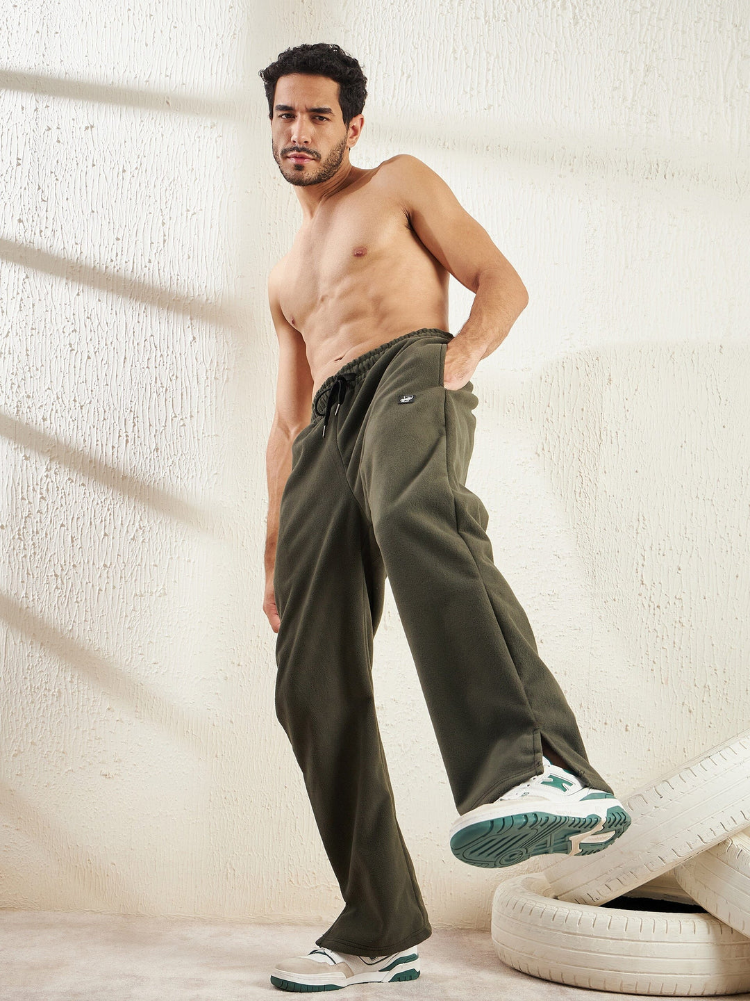 Khaki Polar Fleece Boot Cut Joggers