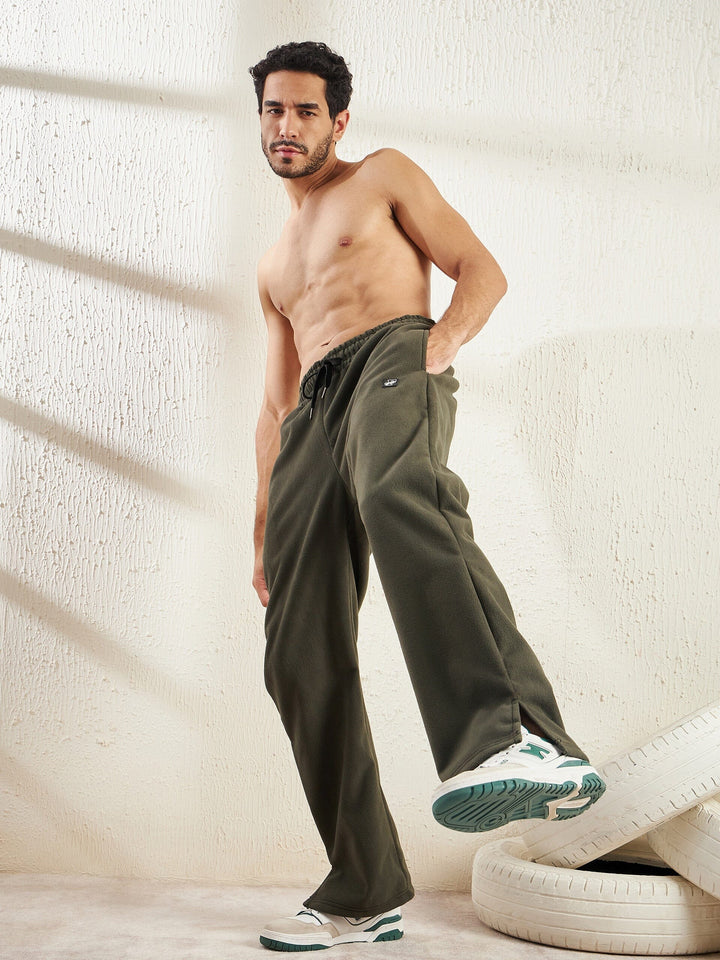 Khaki Polar Fleece Boot Cut Joggers
