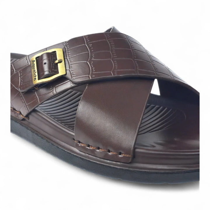 AQUALITE PG2123 BROWN Men's Chappal/Flip flop/ Slipper/Extra Soft Chappal/Slipper Ethnic Wear Leather With Adjustable Buckle Strap/Navratri Fashion Footwear. - qivii