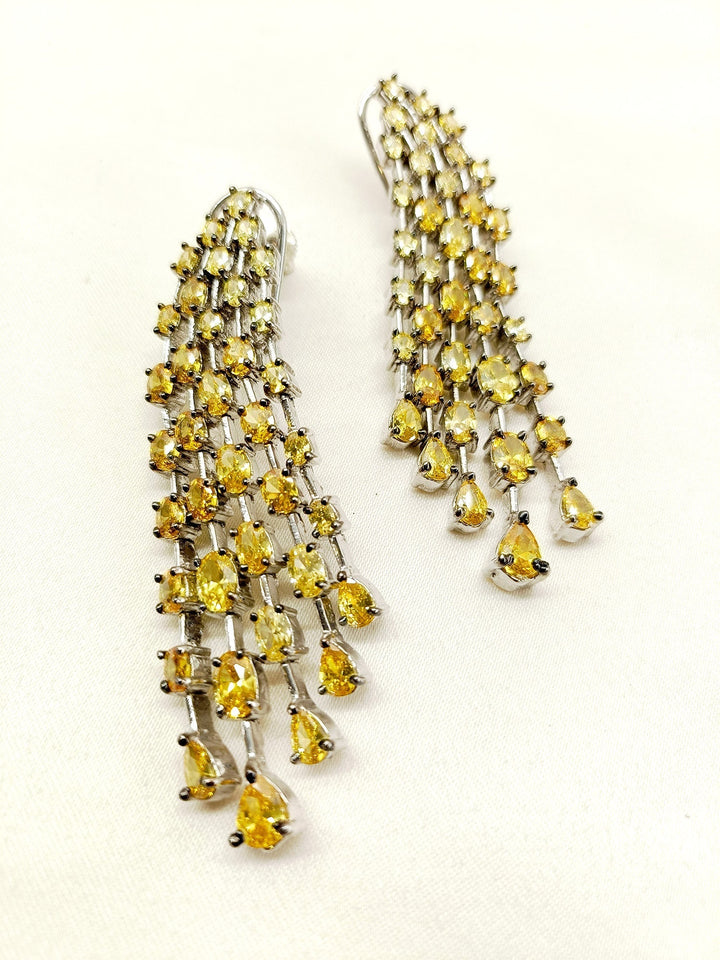 Elegant silver finish earrings with citrine stone, a stylish and smart choice for Western outfits