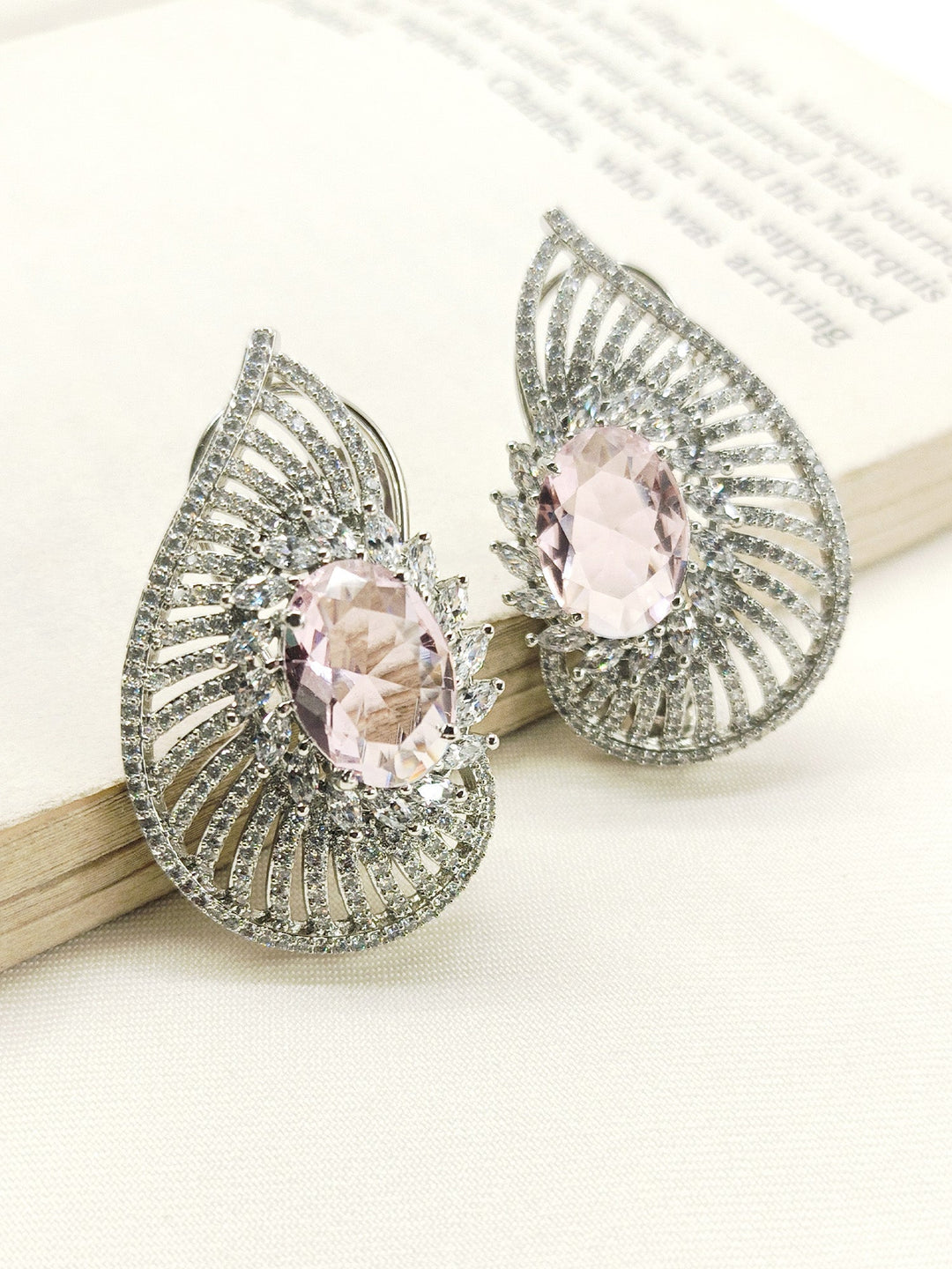 Rashmika Baby Pink American Diamond Tops expertly crafted from silver plated brass metal, exuding elegance and sophistication, perfect for any occasion 