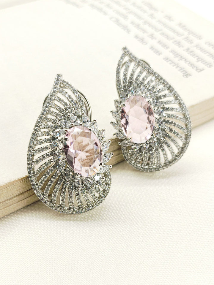 Rashmika Baby Pink American Diamond Tops expertly crafted from silver plated brass metal, exuding elegance and sophistication, perfect for any occasion 