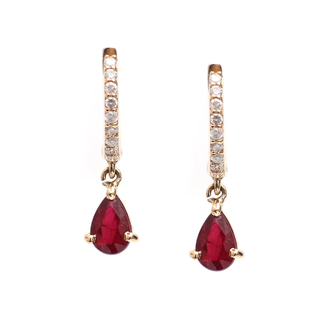 Ruby Pear Diamond Mini Huggies Earrings - qivii