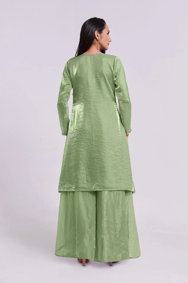 Pista Green Pure Organza Salwar Suit With Handwork - qivii