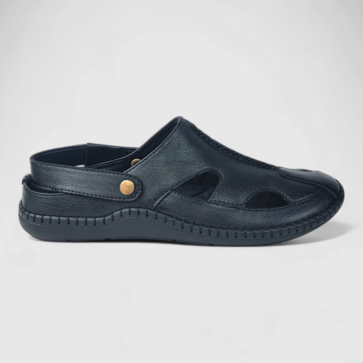 P&G 4030 Men's BLACK Slipon Sandal Extra Soft Sandal/Mojri/Ethnic Wear Leather With Adjustable Strap/Navratri Fashion Footwear. - qivii