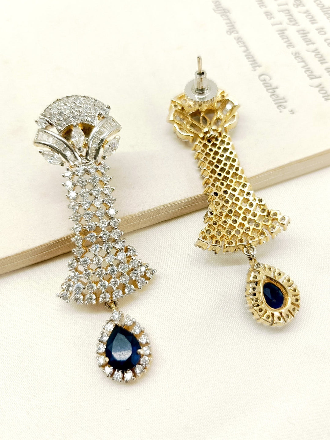  Stunning blue sapphire stone earrings with exquisite gold plating 
