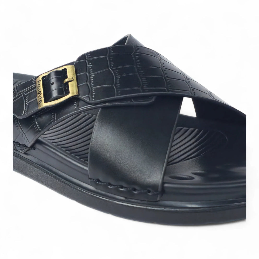 AQUALITE PG2123 BLACK Men's Chappal/Flip flop/ Slipper/Extra Soft Chappal/Slipper Ethnic Wear Leather With Adjustable Buckle Strap/Navratri Fashion Footwear. - qivii