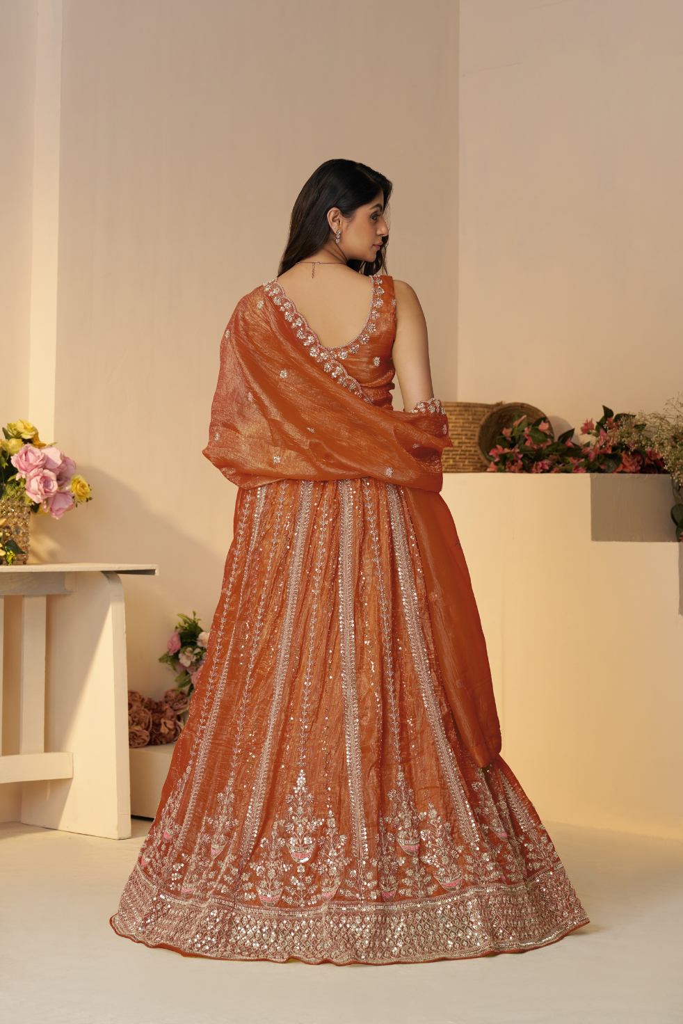 Rustic Orange Bridal Lehenga for Festivals - qivii