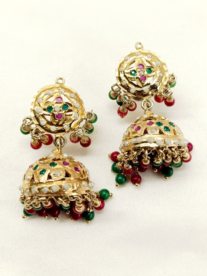 Fatemah Ruby & Green Jadau Jhumki - qivii