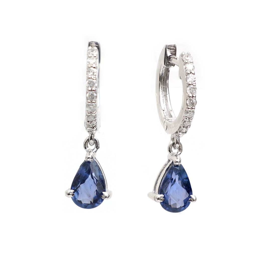 Blue Sapphire Pear Mini Huggies Earrings - qivii