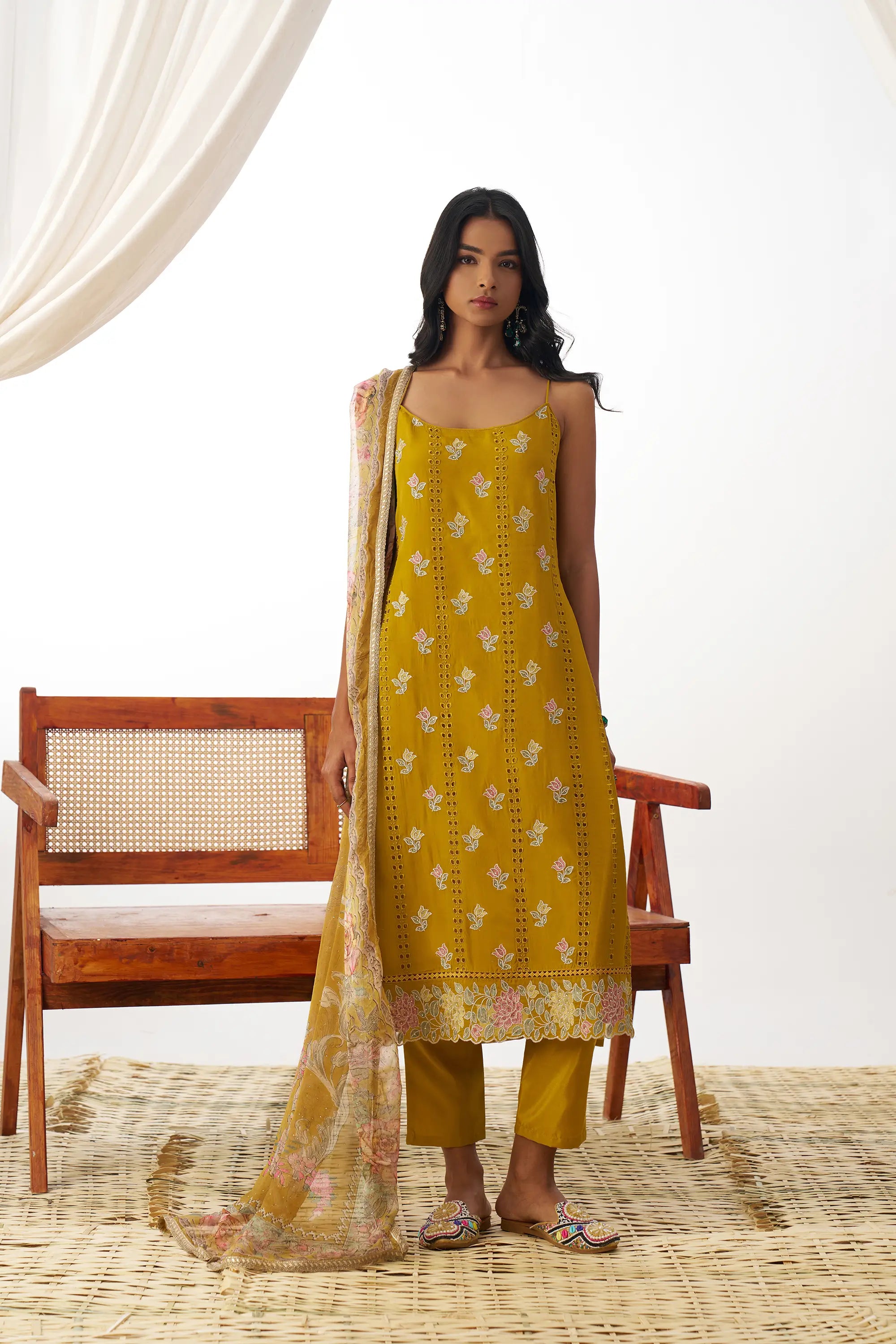 Mustard Yellow Fancy Embroidered Work Organza Salwar Suit With Dupatta