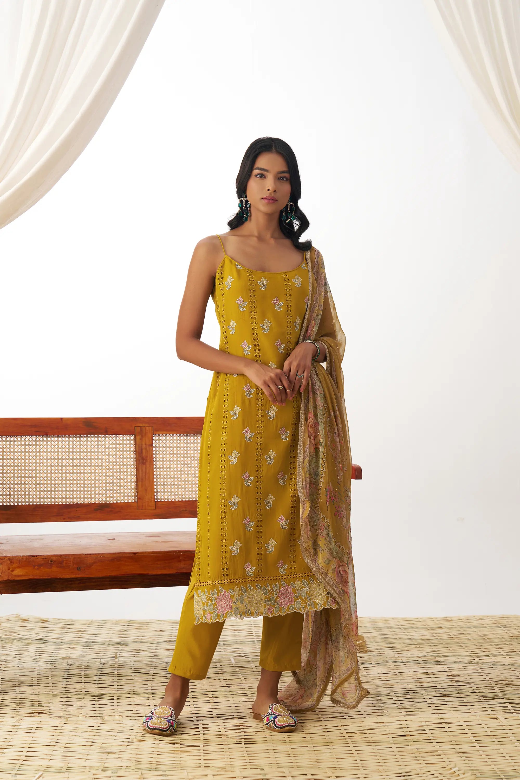 Mustard Yellow Fancy Embroidered Work Organza Salwar Suit With Dupatta