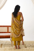 Mustard Yellow Fancy Embroidered Work Organza Salwar Suit With Dupatta