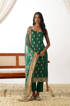 Green Cyan Fancy Embroidered Work Organza Salwar Suit With Dupatta