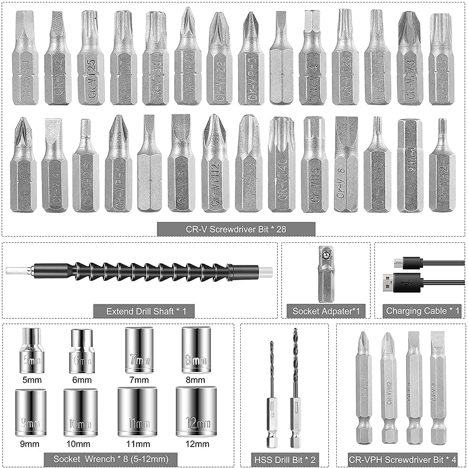 Electric Screwdriver 47 in 1 Rotatable Cordless Screwdriver Drill