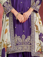 Purple Chinon Silk Sharara Set with Embroidered Top & Taby Silk Dupatta