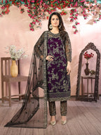 Wine Net Thread & Sequence Embroidery Work Salwar Suit