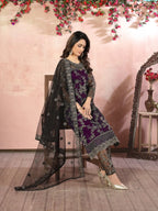 Wine Net Thread & Sequence Embroidery Work Salwar Suit