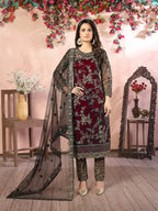 Maroon Net Thread & Sequence Embroidery Work Salwar Suit