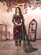 Maroon Net Thread & Sequence Embroidery Work Salwar Suit