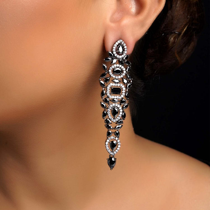 Epshita Black Stone Diamond Victorian Earrings - qivii
