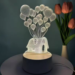 3D Illusion Table Lamp – House and Balloons LED Night Light