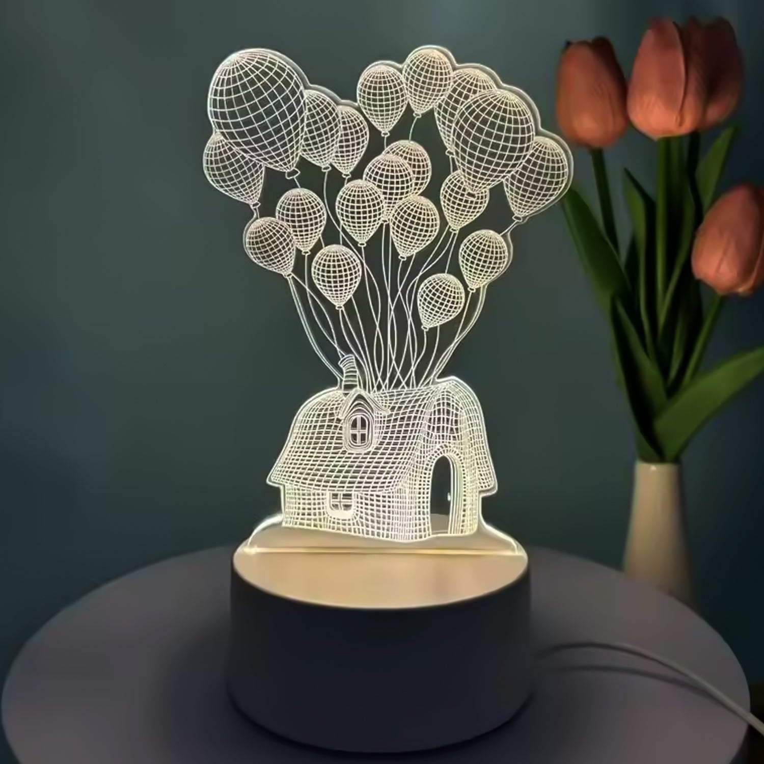 3D Illusion Table Lamp – House and Balloons LED Night Light
