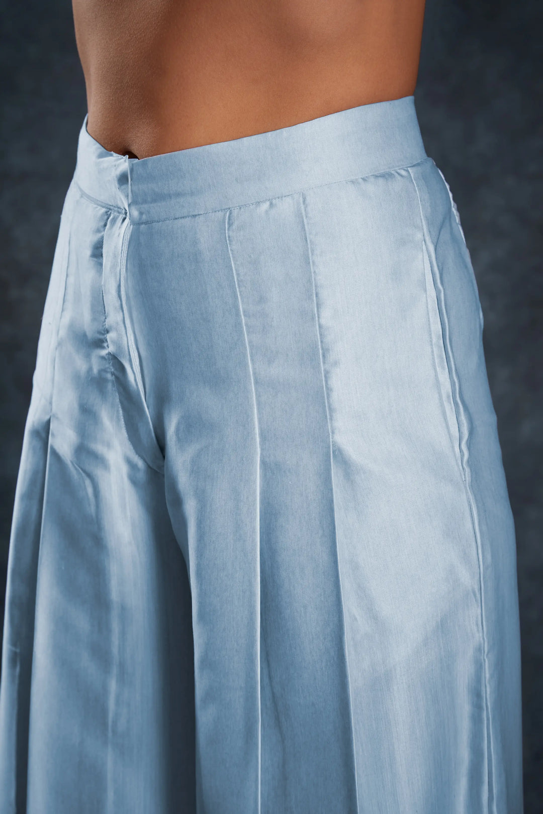 Sky Blue Printed Satin Co-ord Set - qivii