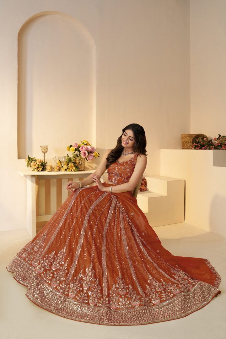 Rustic Orange Bridal Lehenga for Festivals - qivii